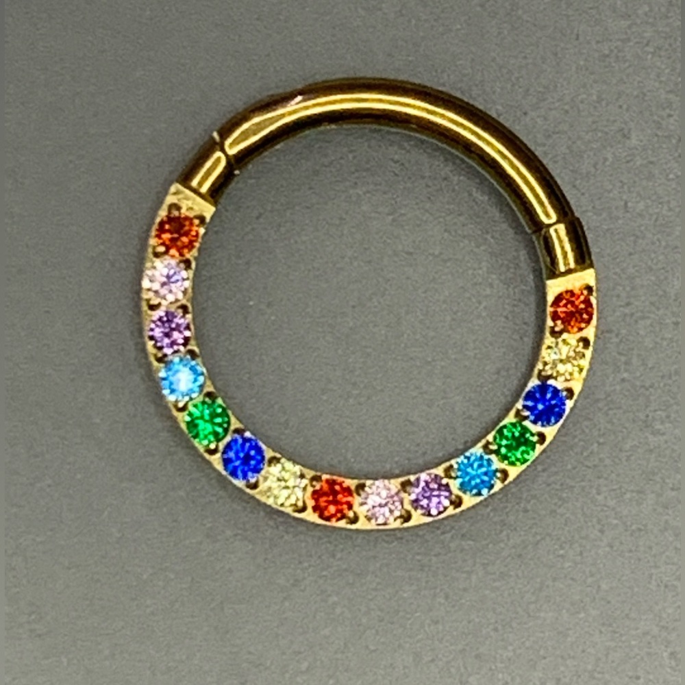 New - Rainbow Blinged Surgical Steel CZ Hoop Earring Daith, Tragus, Piercing - Picture 6 of 7
